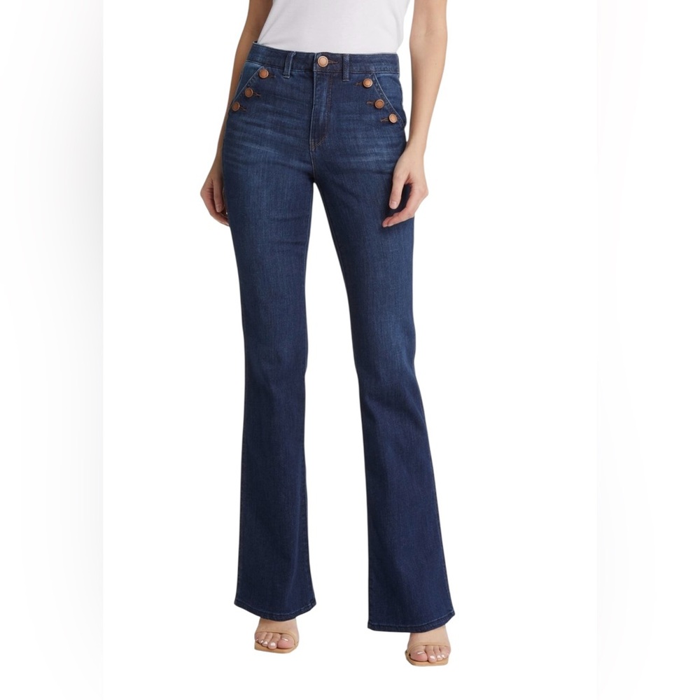 Wit & Wisdom Indigo Flare Jeans with Button Detail
